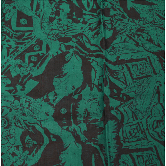 Sanskriti Vinatage Sanskriti New Caftan Printed Pure Silk Kaftan Green Style Long Top Floral