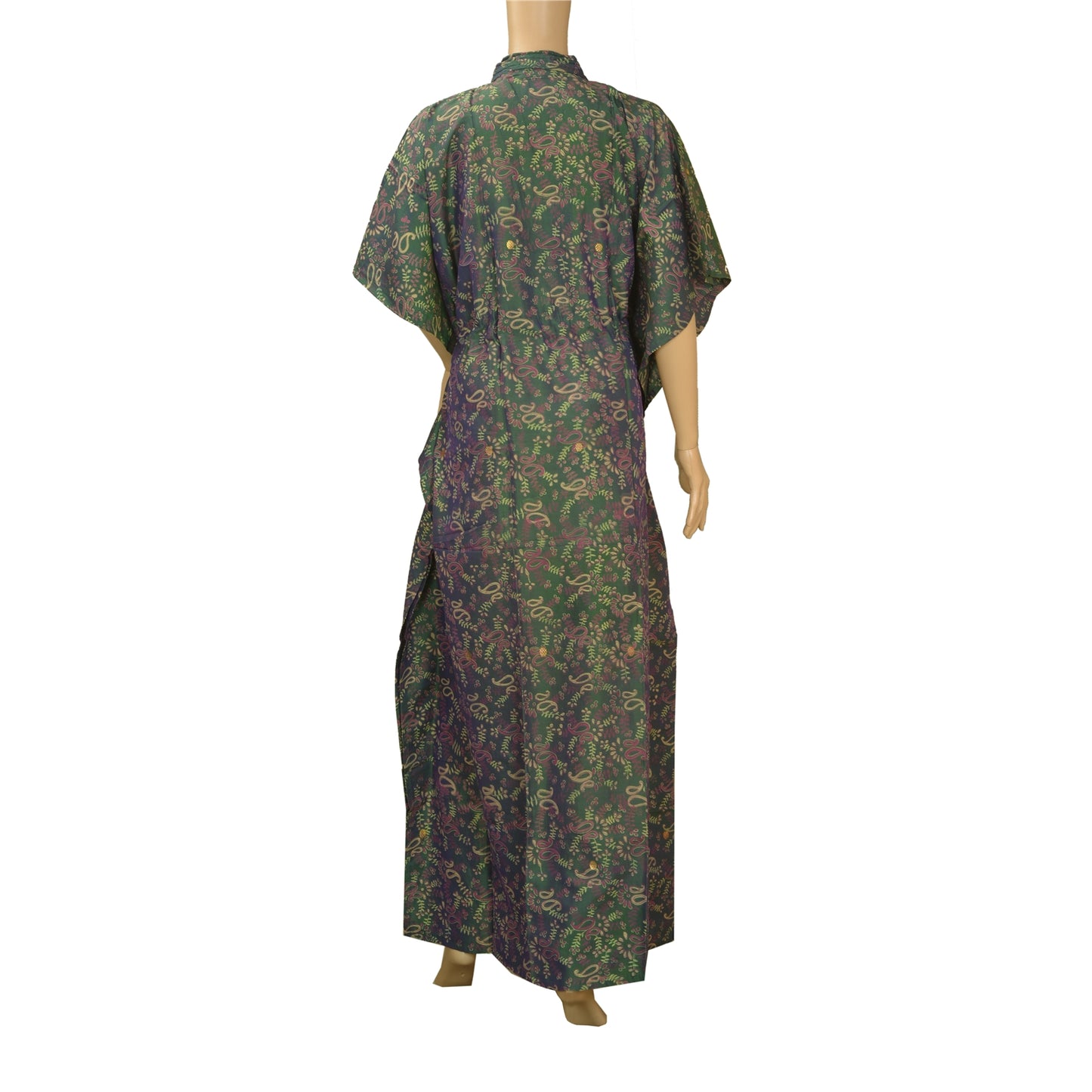 Sanskriti Vinatage Sanskriti New Caftan Printed Pure Silk Kaftan Green Style Long Top Paisley
