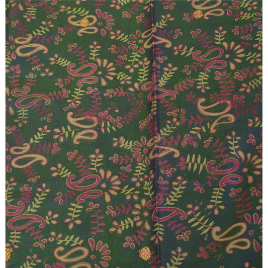 Sanskriti Vinatage Sanskriti New Caftan Printed Pure Silk Kaftan Green Style Long Top Paisley