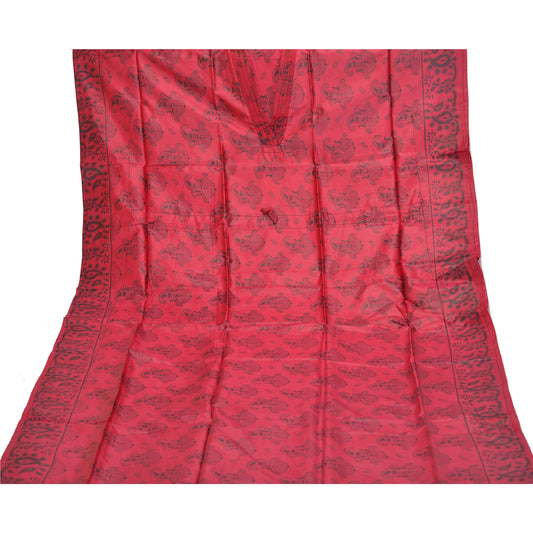 Sanskriti Vinatage Sanskriti New Caftan Printed Pure Silk Kaftan Pink Style Long Top Paisley