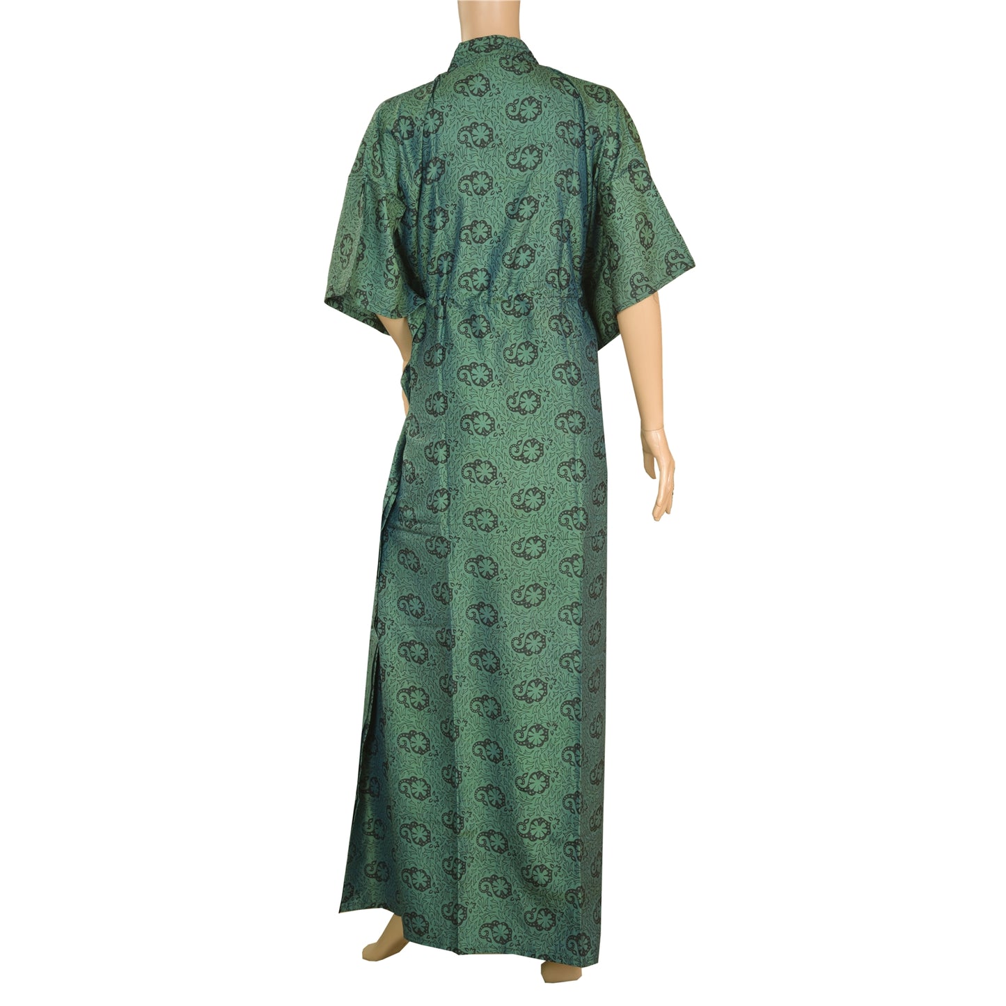 Sanskriti Vintage New Printed Pure Silk Kaftan Green Style Long Top Floral