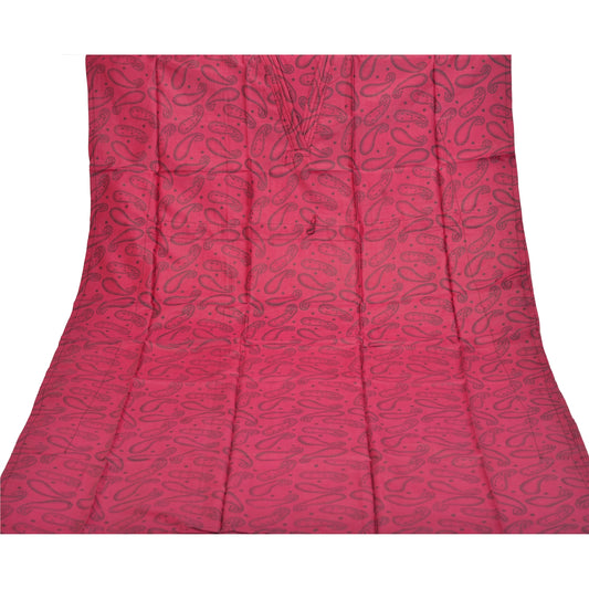 Sanskriti Vinatage Sanskriti New Caftan Printed Pure Silk Kaftan Pink Style Long Top Paisley