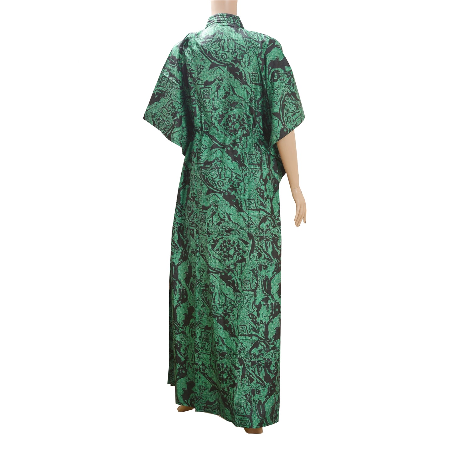 Sanskriti Vintage Caftan Printed Pure Silk Kaftan Green Style Long Top Floral