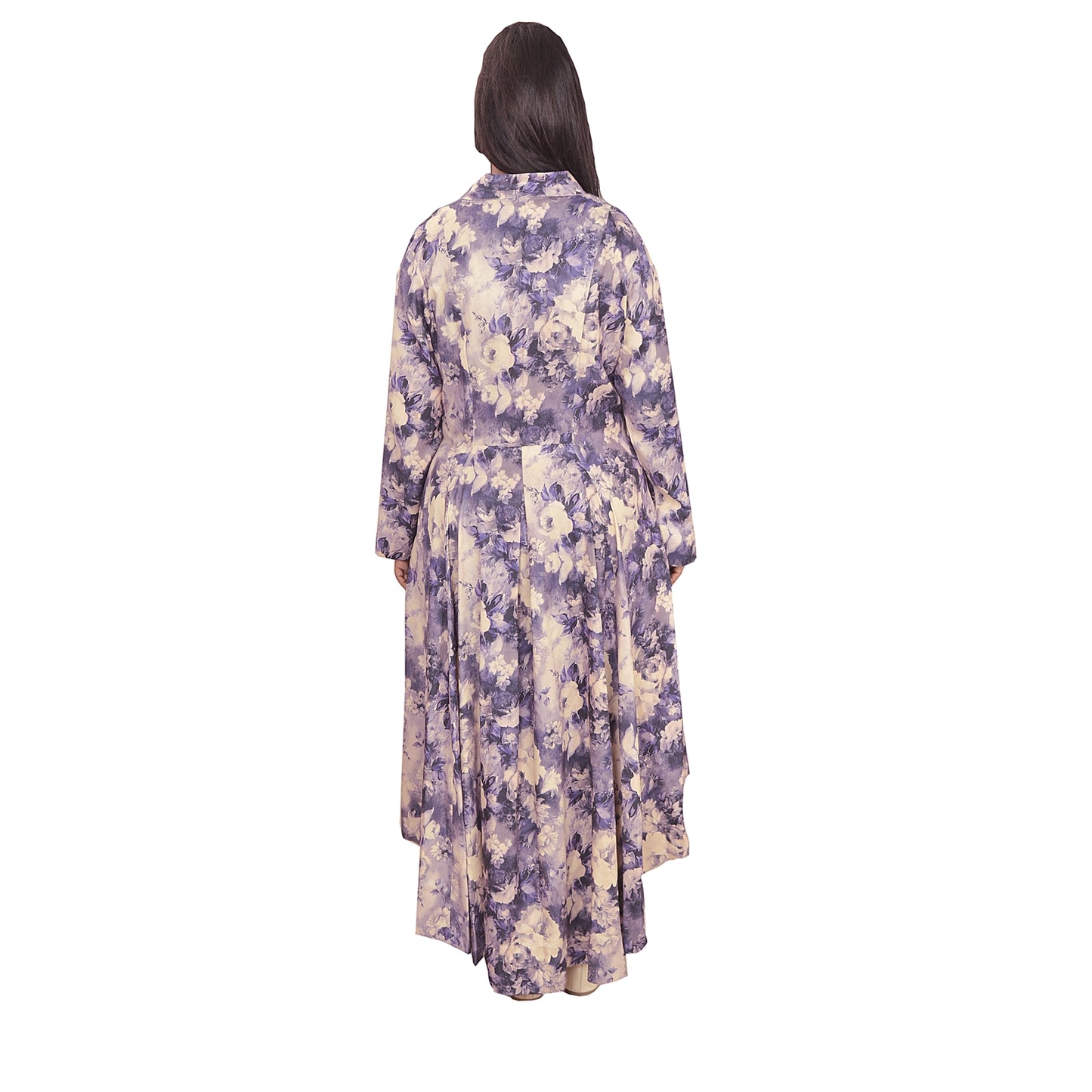 Sanskriti Vintage Sustainable Fabric Cotton Printed Fashion Style Top Long Dress Purple