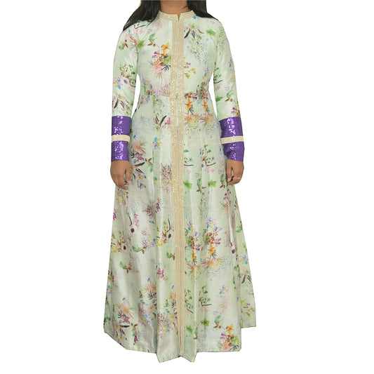 Sanskriti Vintage Sustainable Fabric Cotton Blend Hand Beaded Long Top Kurta Dress Kaftan