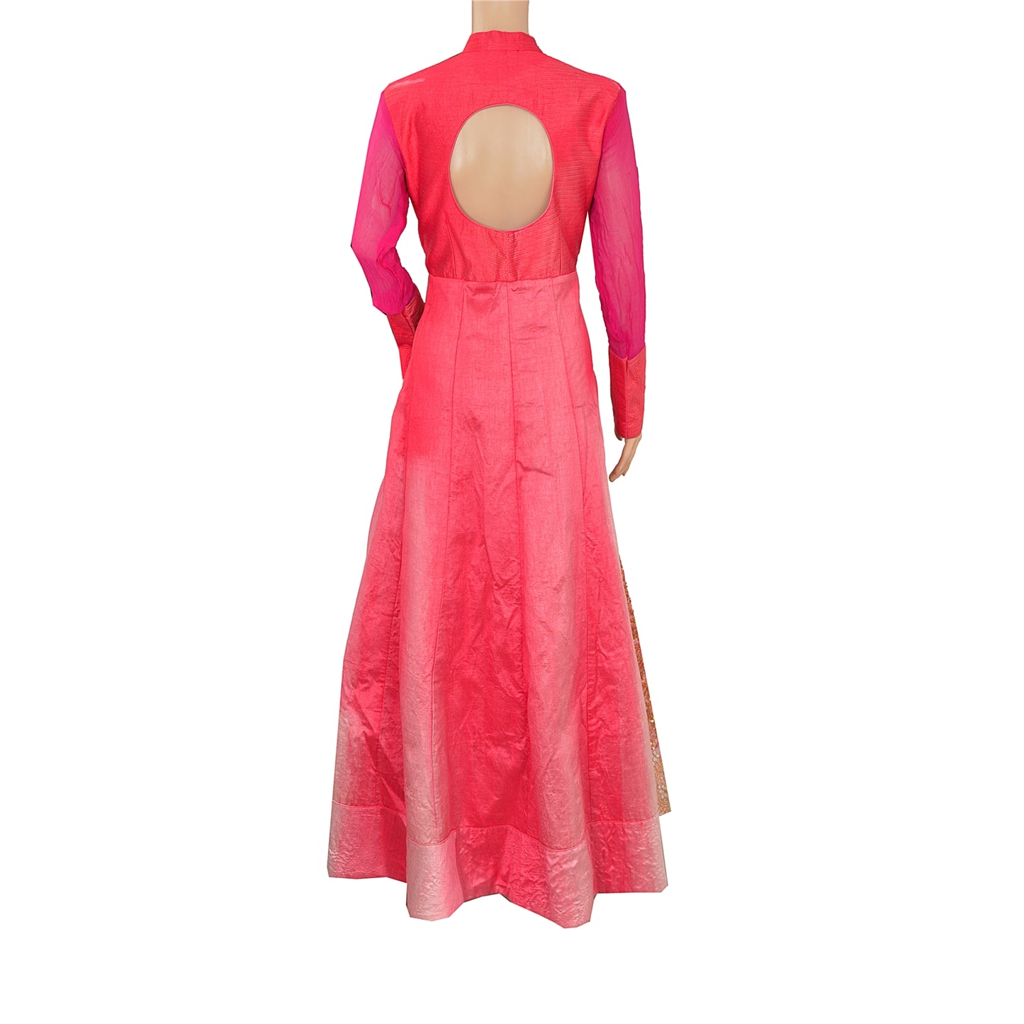 Sanskriti Vintage Sustainable Fabric Cotton Hand Beaded Style Long Top Dress Gown Pink