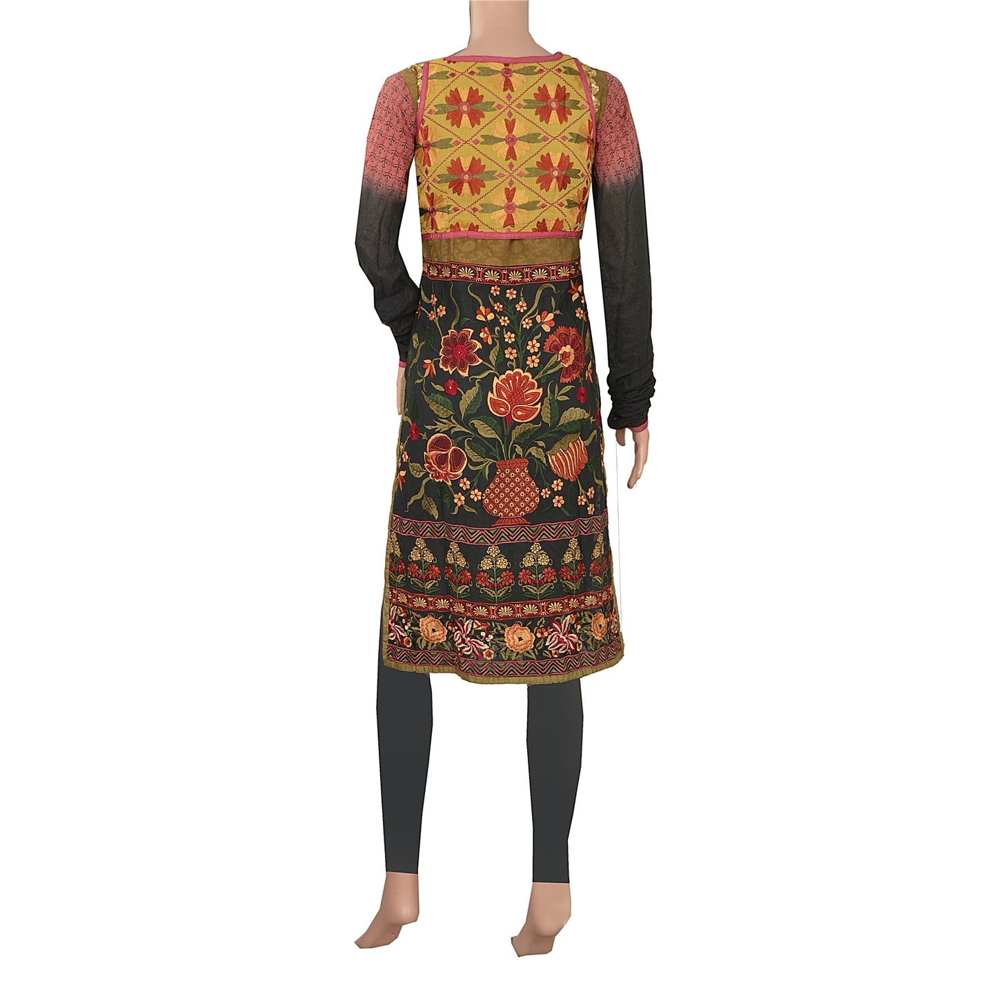 Sanskriti Vintage Sustainable Fabric Cotton Hand Beaded Style Top Kurta Indian Green