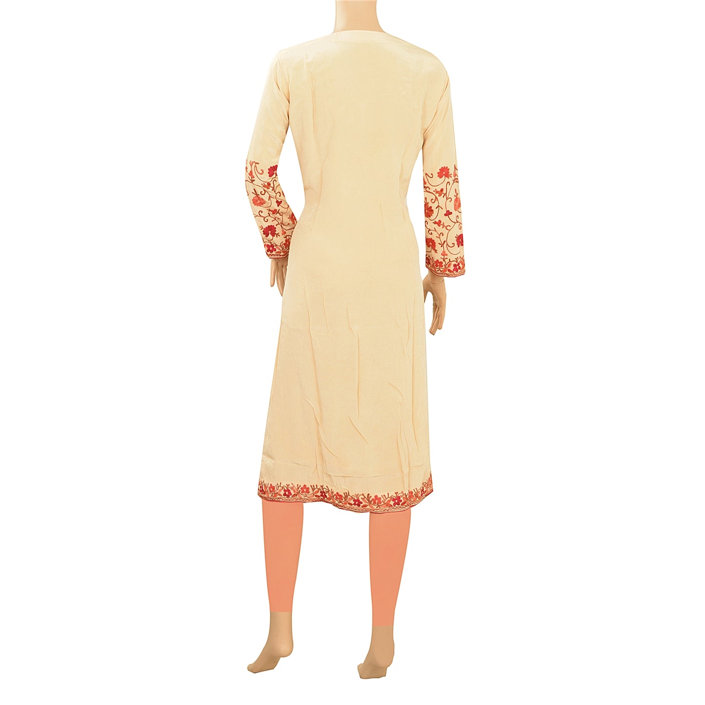 Sanskriti Vintage Crepe Silk Hand Embroidered Aarizama Long Top Kurta Cream