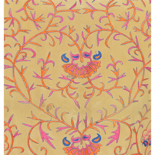 Sanskriti Vintage Sustainable Fabric Crepe Silk Embroidered Short Top Kurti Fashion Cream