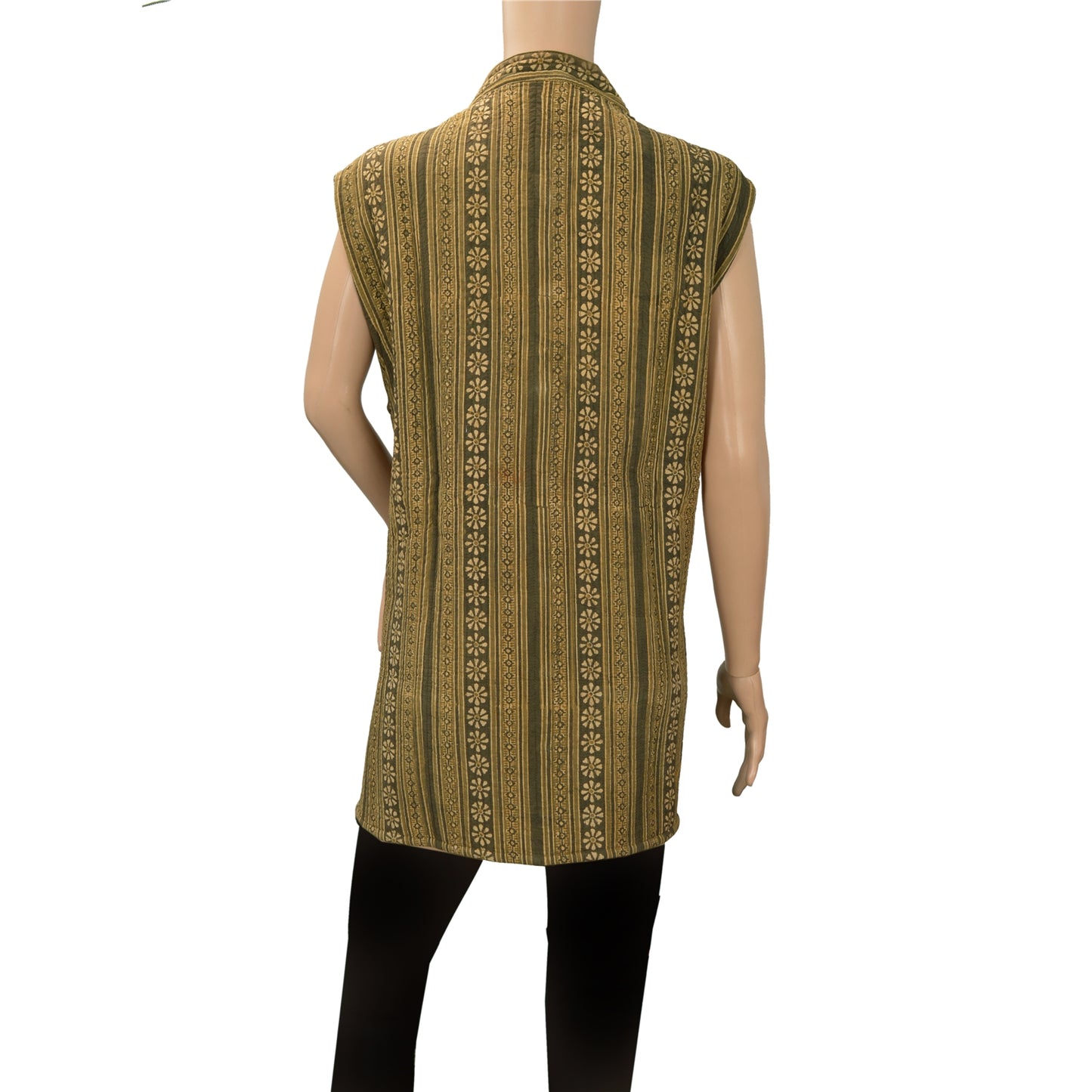 Sanskriti Vintage Sustainable Fabric Cotton Printed Jacket Long Top Fashion Indian Green