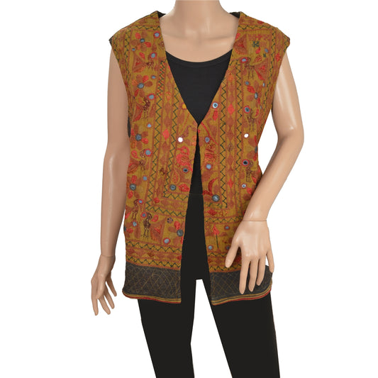 Sanskriti Vintage Sustainable Fabric Cotton Hand Embroidered Kutch Work Short Top Jacket