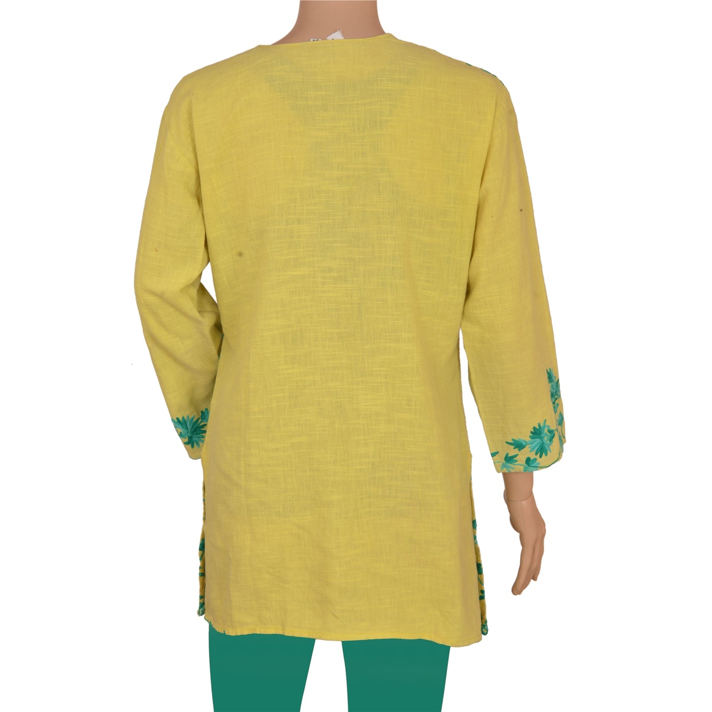 Vinatage Sanskriti Vintage Sustainable Fabric Cotton Hand Embroidered Arizama Short Top Jacket Yellow