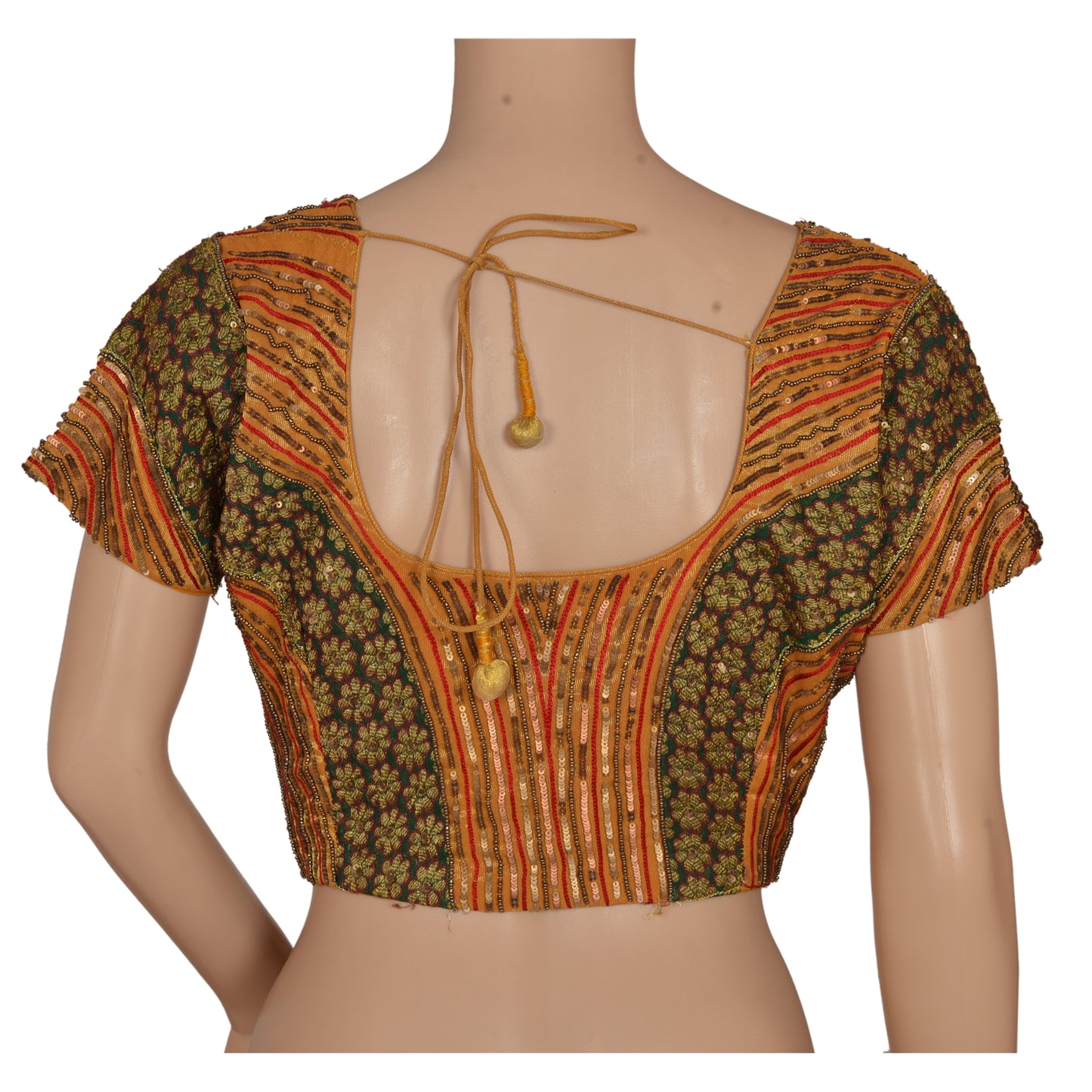 Sanskriti Vintage Sustainable Fabric Art Silk Silk Hand Beaded Woven Top Jacket Fashion Indian Orange