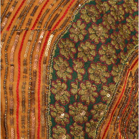 Sanskriti Vintage Sustainable Fabric Art Silk Silk Hand Beaded Woven Top Jacket Fashion Indian Orange
