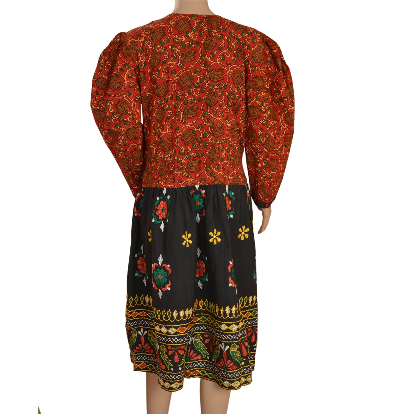 Sanskriti Vintage Sustainable Fabric Cotton Hand Embroidered Kutch Long Top Kurta Black