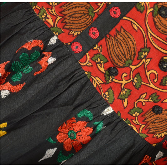 Sanskriti Vintage Sustainable Fabric Cotton Hand Embroidered Kutch Long Top Kurta Black