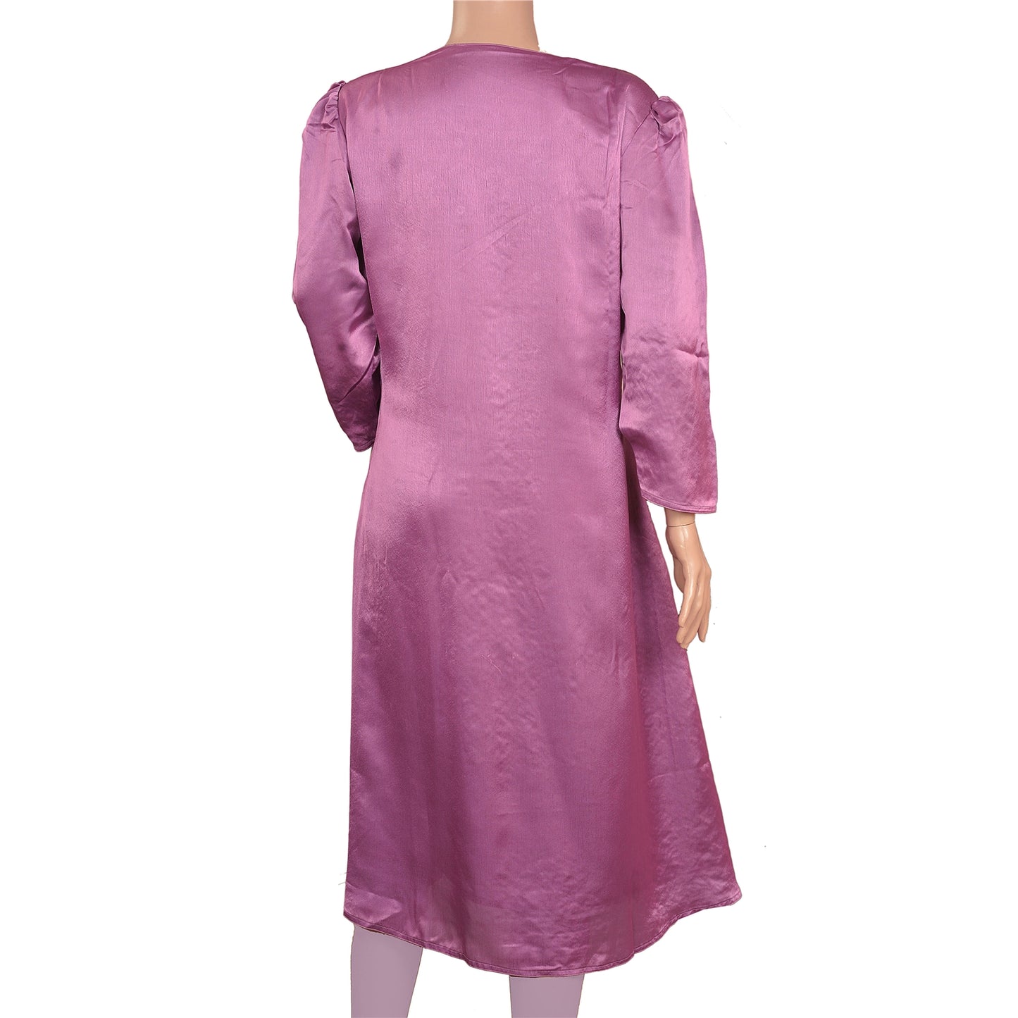 Sanskriti Vintage Sustainable Fabric Pure Satin Silk Hand Embroidered Long Top Purple