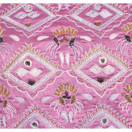 Sanskriti Vintage Sustainable Fabric Pure Satin Silk Hand Embroidered Long Top Purple