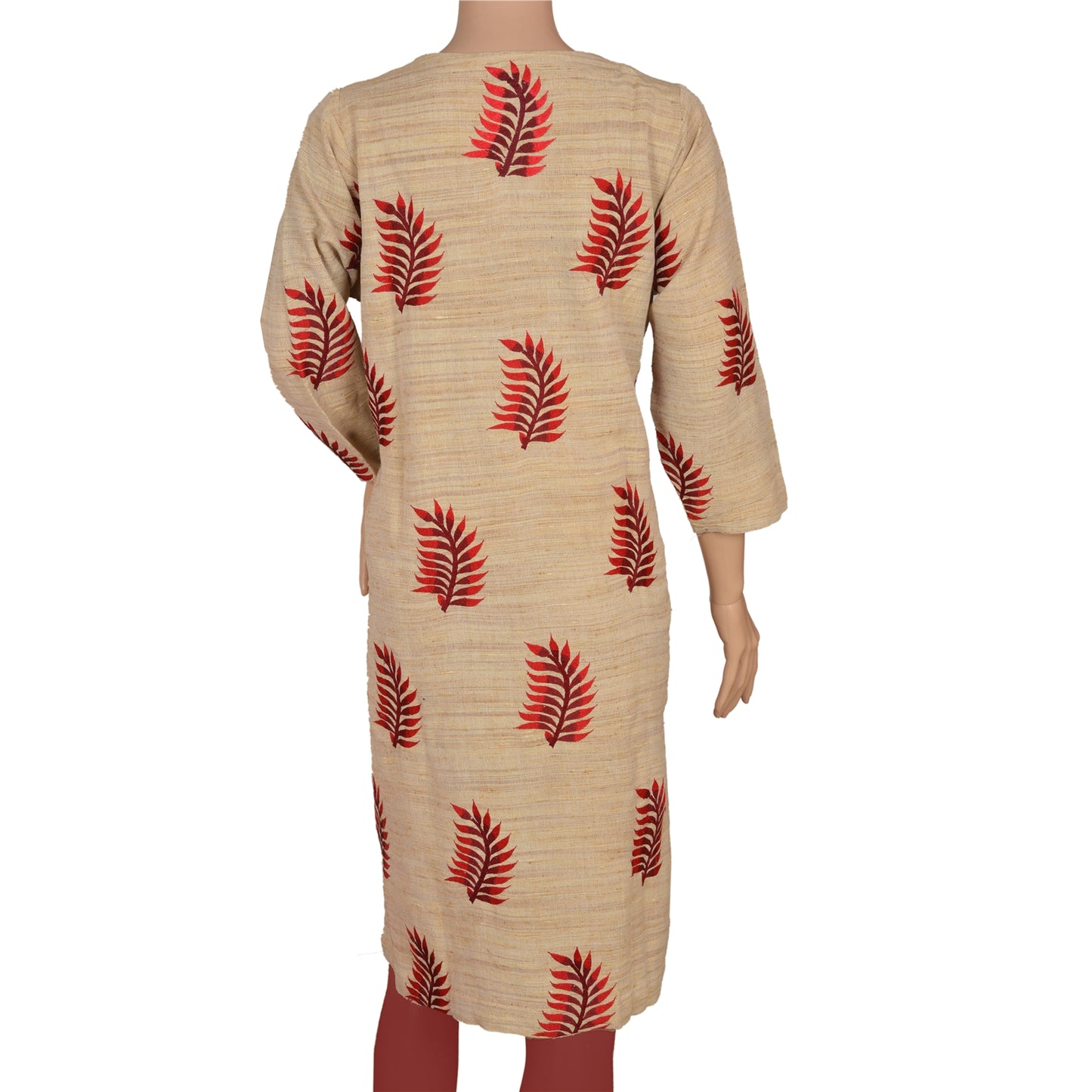 Sanskriti Vintage Sustainable Fabric Cotton Embroidered Long Top Kurta Cream Floral