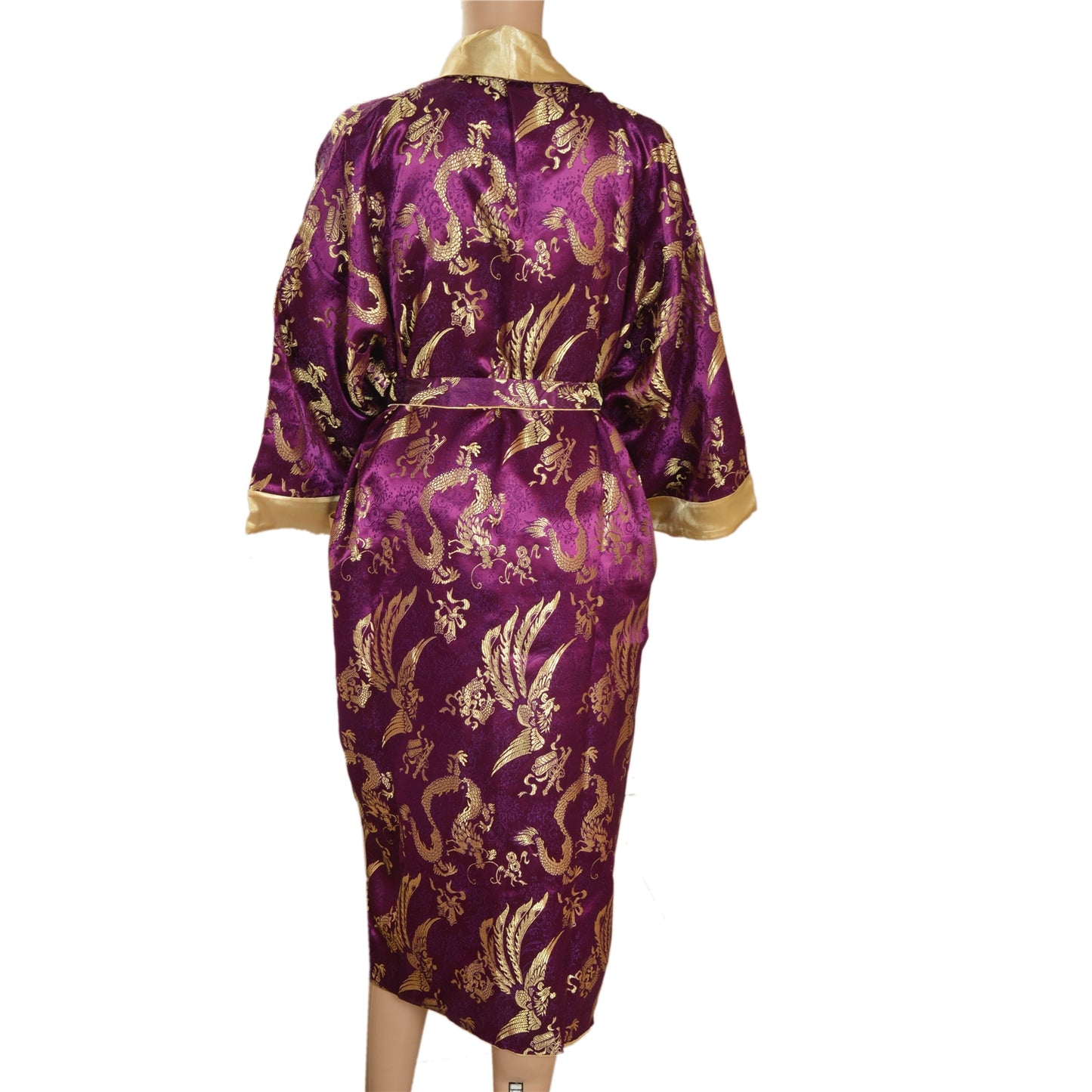 Sanskriti Vintage Sustainable Fabric Satin Woven Kimono Style Long Top Jacket Purple