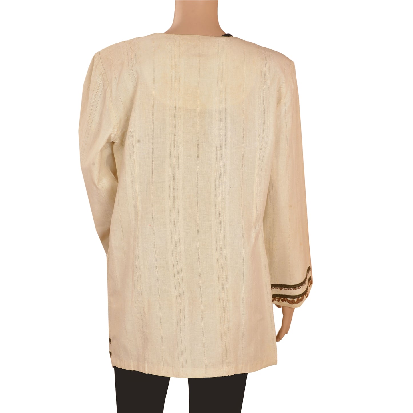 Sanskriti Vintage Sustainable Fabric Cotton Embroidered Short Top Jacket Cream