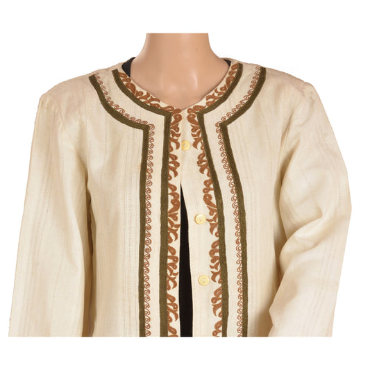 Sanskriti Vintage Sustainable Fabric Cotton Embroidered Short Top Jacket Cream