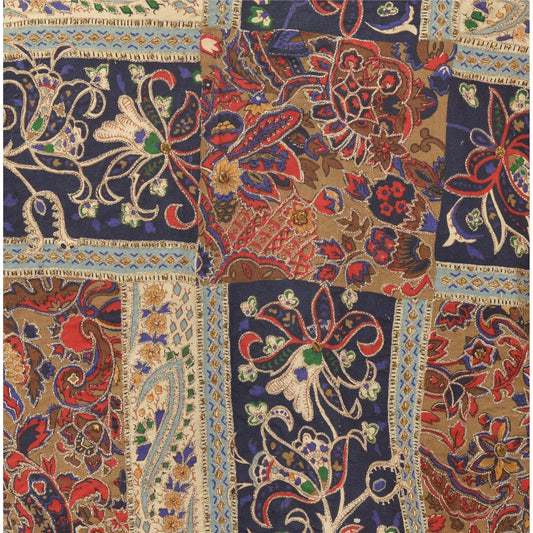 Sanskriti Vintage Sustainable Fabric Cotton Hand Beaded Short Top Jacket Black Floral