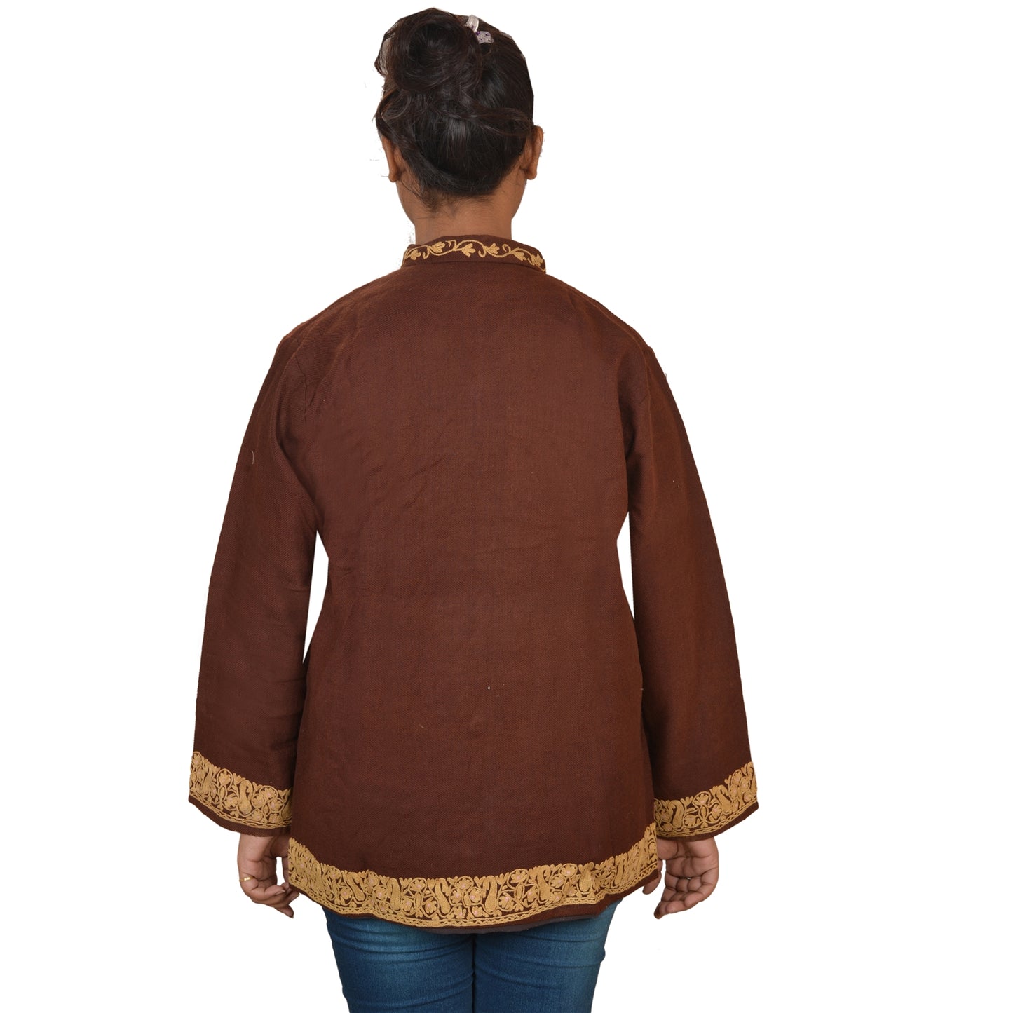 Sanskriti Vintage Woolen Hand Embroidered Arizama Short Top Jacket Black