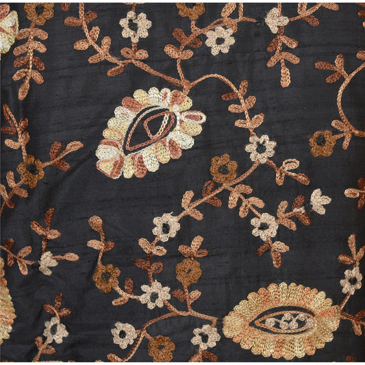 Sanskriti Vintage Sustainable Fabric Blend Silk Embroidered Short Top Jacket Black Floral