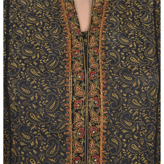 Sanskriti Vintage Art Silk Hand Embroidered Woven Long Top Jacket Paisley