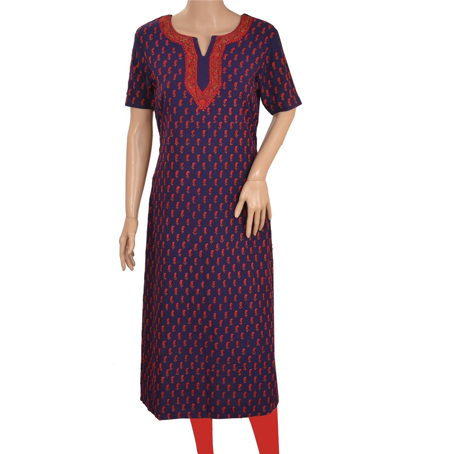 Санскрити Винтаж Экологичная Ткань Шерстяная Ручная Вышивка Arizama Длинный Топ Курта Синий