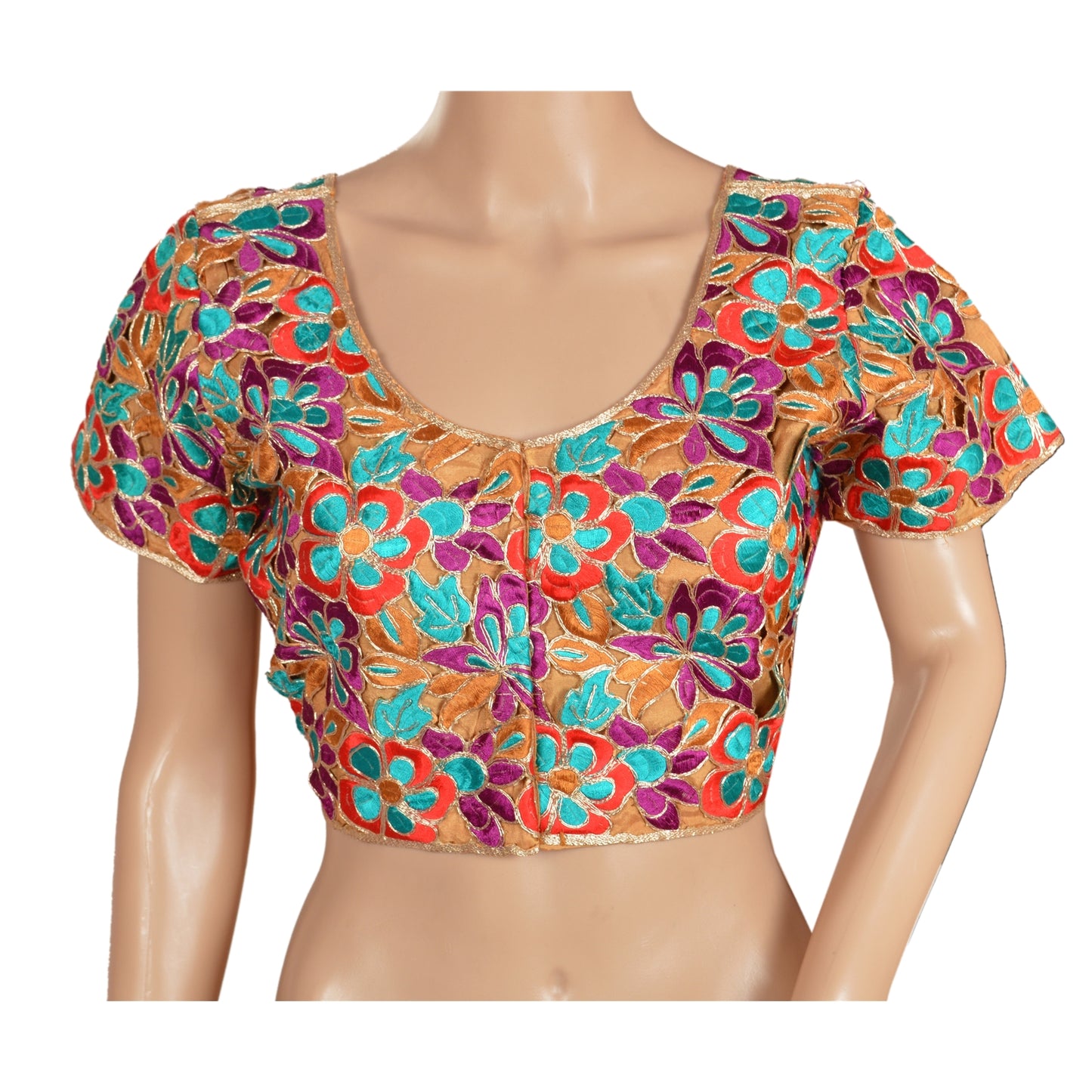 Санскрити Винтаж Экологичная Ткань Искусство Шелк Вышитая Блузка Топ Мода Цветочный Шафран