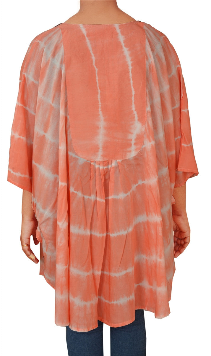 Sanskriti New Poncho Caftan Kaftan Tie N Dye Top Shirt Peach Sequins Patch