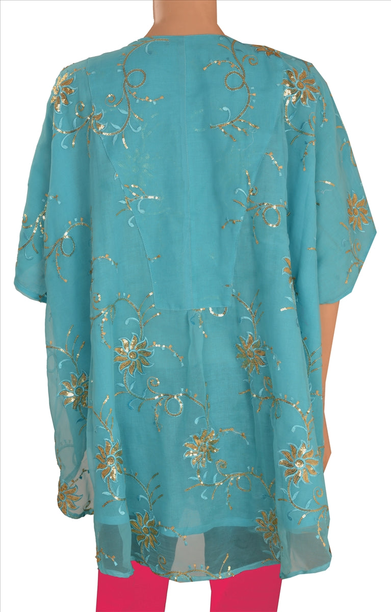 Sanskriti Vintage Sanskriti Tailored Sustainable Fabric Georgette Hand Beaded Top Poncho Kaftan Fashion Indian