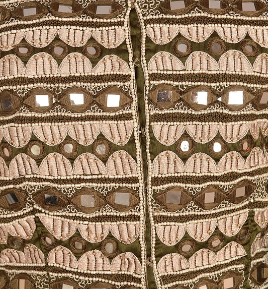 Sanskriti Vintage Sustainable Fabric Satin Silk Hand Beaded Top Blouse Fashion Indian Green