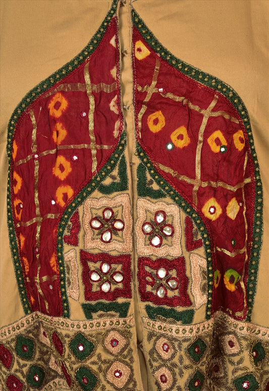 Sanskriti Vintage Sustainable Fabric Art Silk Hand Beaded Top Fashion Indian Cream Patch