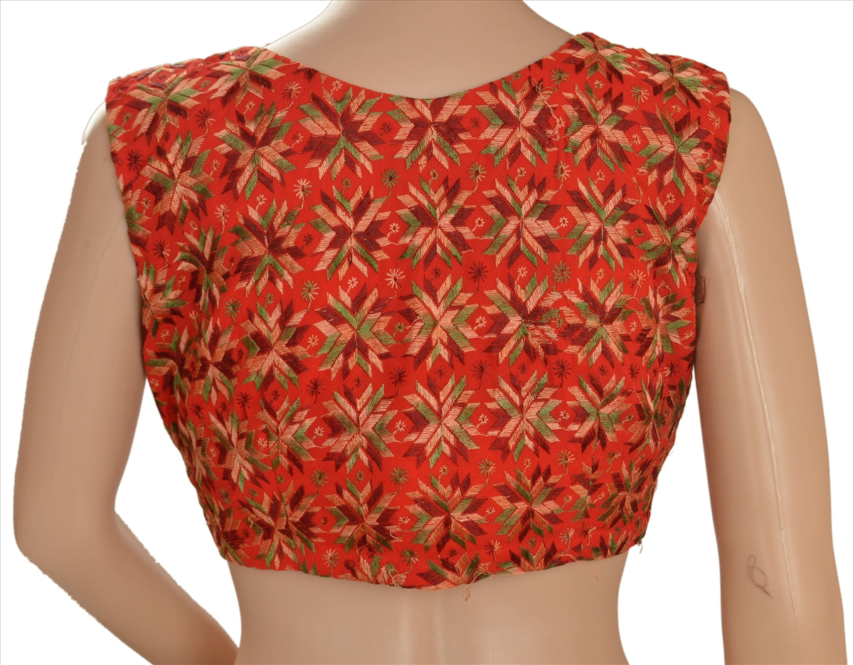 Sanskriti Vintage Sustainable Fabric Georgette Hand Embroidered Bagh Phulkari Top Fashion Indian Red