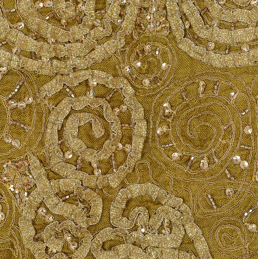 Sanskriti Vintage Sustainable Fabric Art Silk Hand Beaded Top Fashion Indian Green Gota