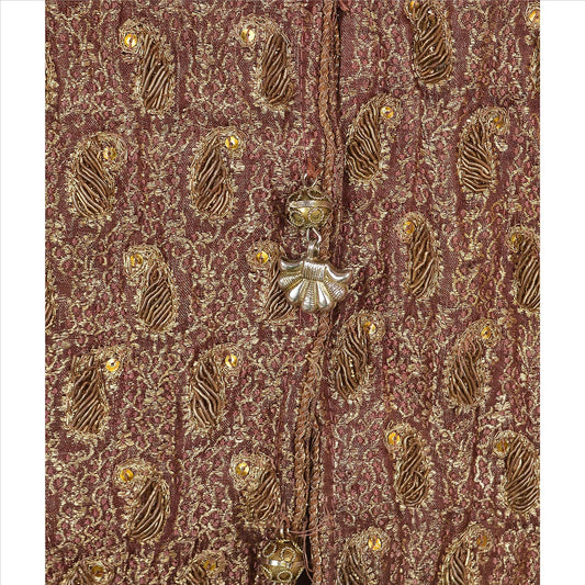 Sanskriti Vintage Sustainable Fabric Art Silk Hand Beaded Top Fashion Indian Woven Brocade Zardozi