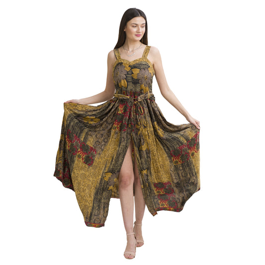 Sanskriti Vintage Sweetheart Maxi Dress, Pure Crepe Silk Upcycled Sari, L-XL Size