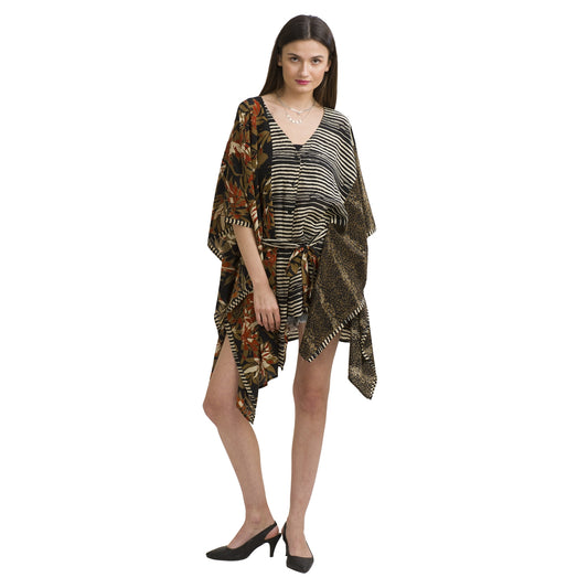 Sanskriti Vintage Short Kaftan Pure Crepe Silk Animal Print, Upcycled Free Size