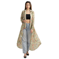 Sanskriti Vintage High Low Shirt Dress Pure Crepe Silk, Upcycled Free Size