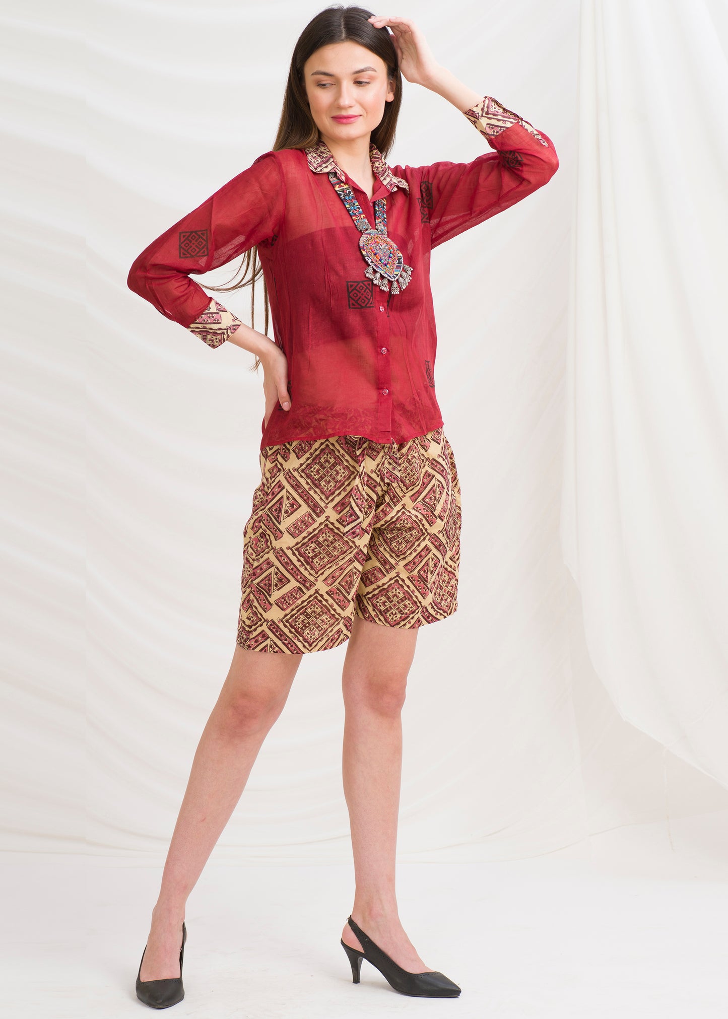 Комплект Sanskriti Vintage Coord, сари из чистого хлопка, переработанный материал, большой размер