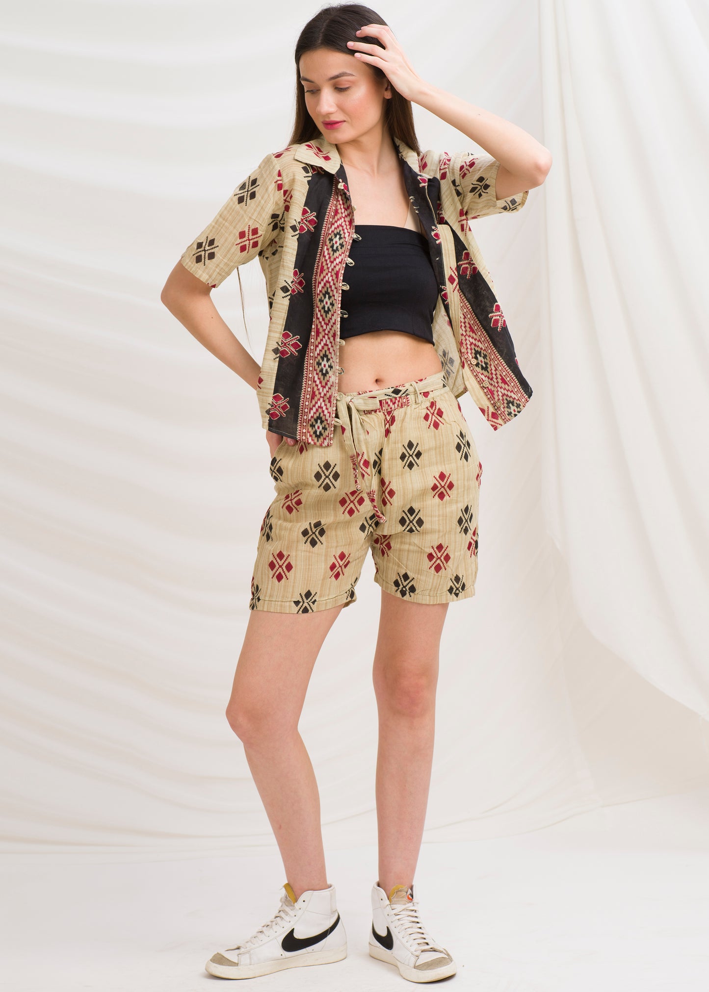 Комплект Sanskriti Vintage Coord, сари из чистого хлопка, переработанный материал, маленький размер