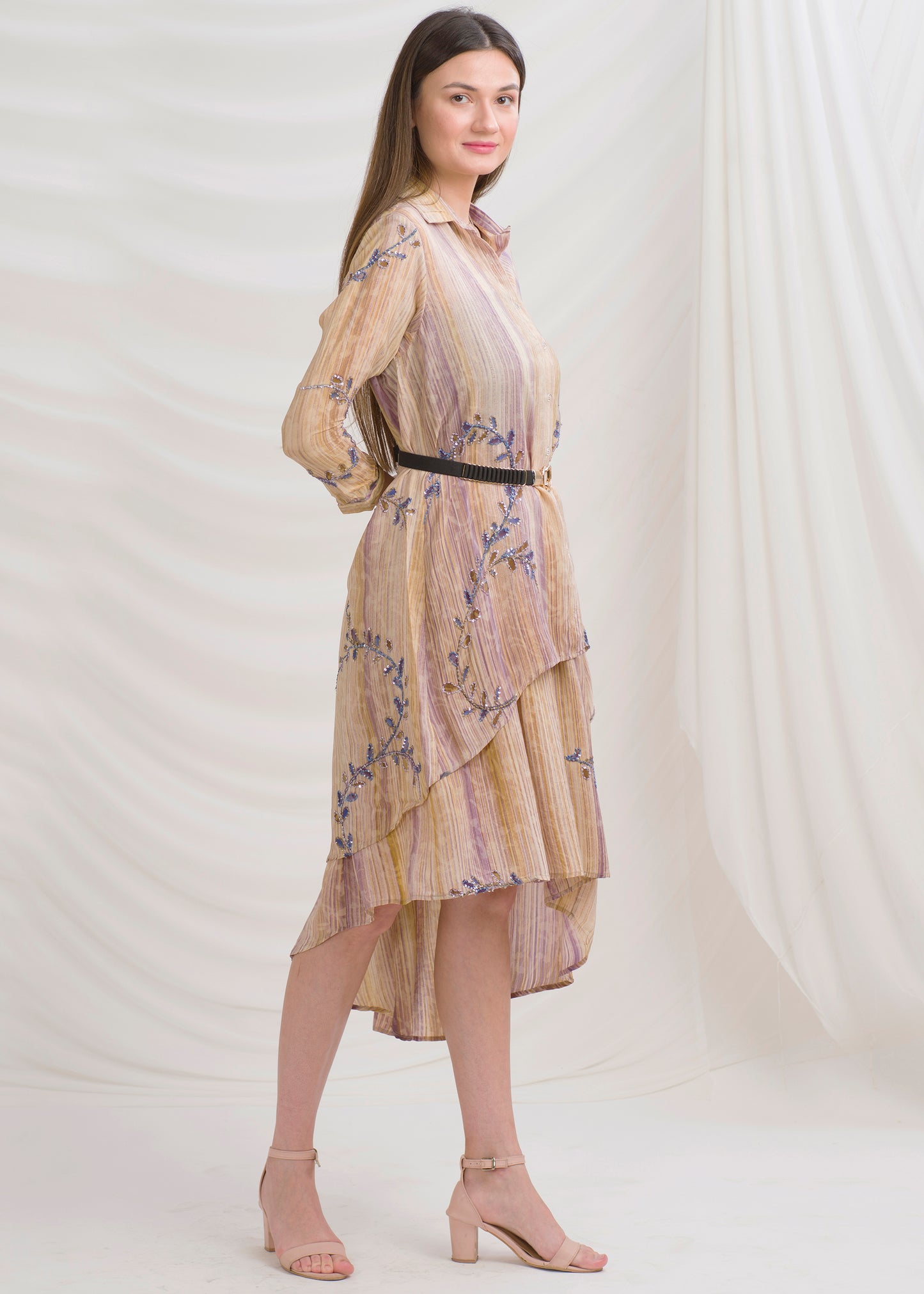 Sanskriti Vintage High Low Coord Set, Pure Crepe Silk Upcycled Sari, Small Size