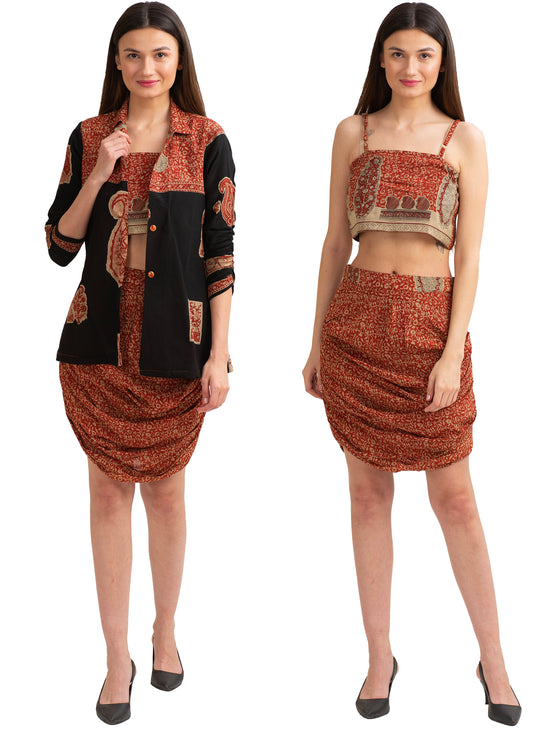 Sanskriti Vintage 2 Piece Coord Set, Pure Crepe Upcycled Sari, Medium Size