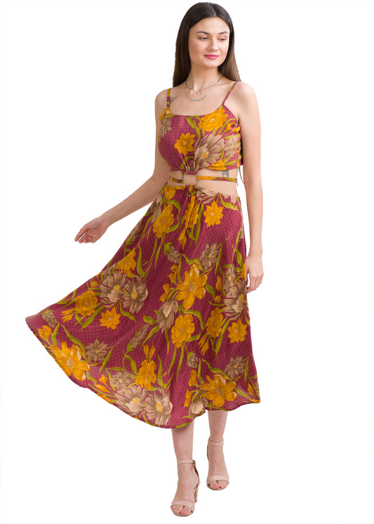 Sanskriti Vintage Buckle Dress, Pure Crepe Silk Upcycled Sari, Large Size