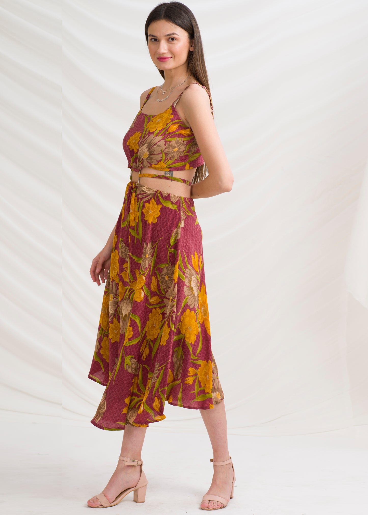 Sanskriti Vintage Buckle Dress, Pure Crepe Silk Upcycled Sari, Large Size