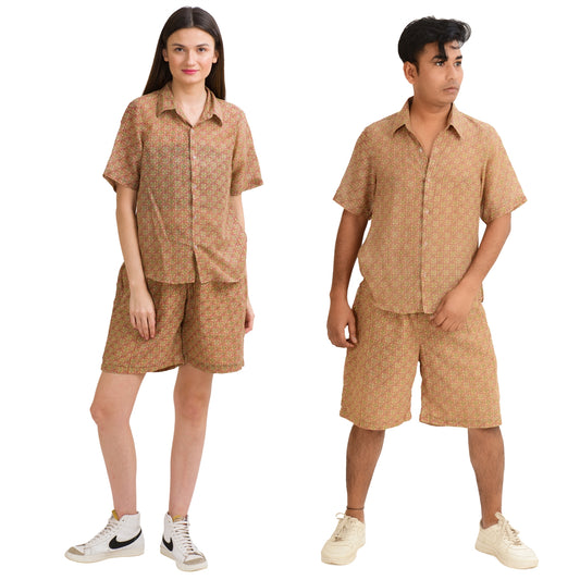 Sanskriti Vintage Unisex Coord Set, Pure Cotton Upcycled Sari, XL Size