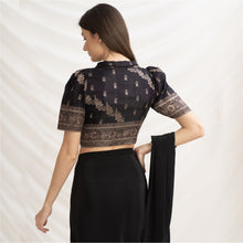 Load image into Gallery viewer, Sanskriti Vintage Black Brocade Blouse, Pure Silk Upcycled Sari, XL
